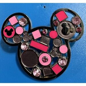 Disney Trading Pin Mickey Minnie Mouse Icon Jeweled Pink Rhinestone Diamond
